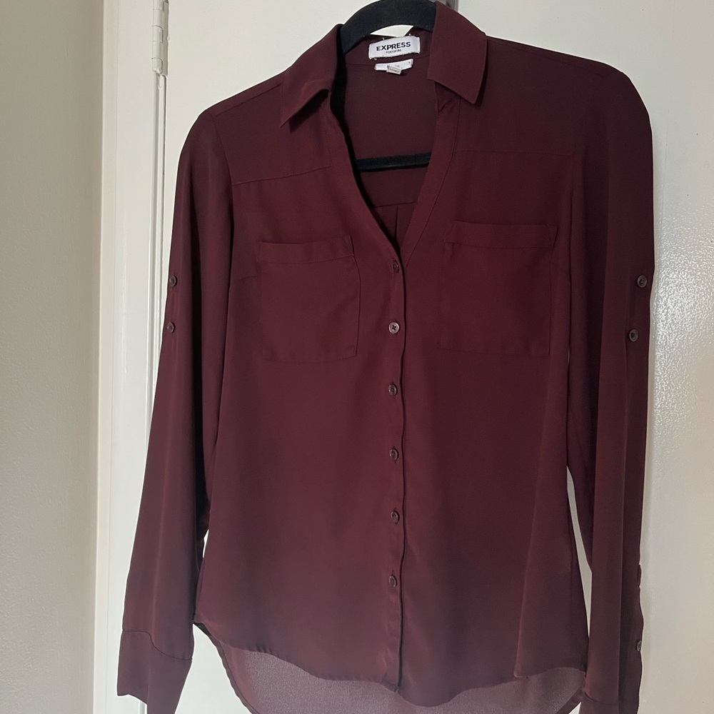 Express Portofino Button-Down Shirt  Size XXS Burgundy Wine